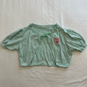 Vintage y2k blue green knit crop ‘baby’ women’s cardigan